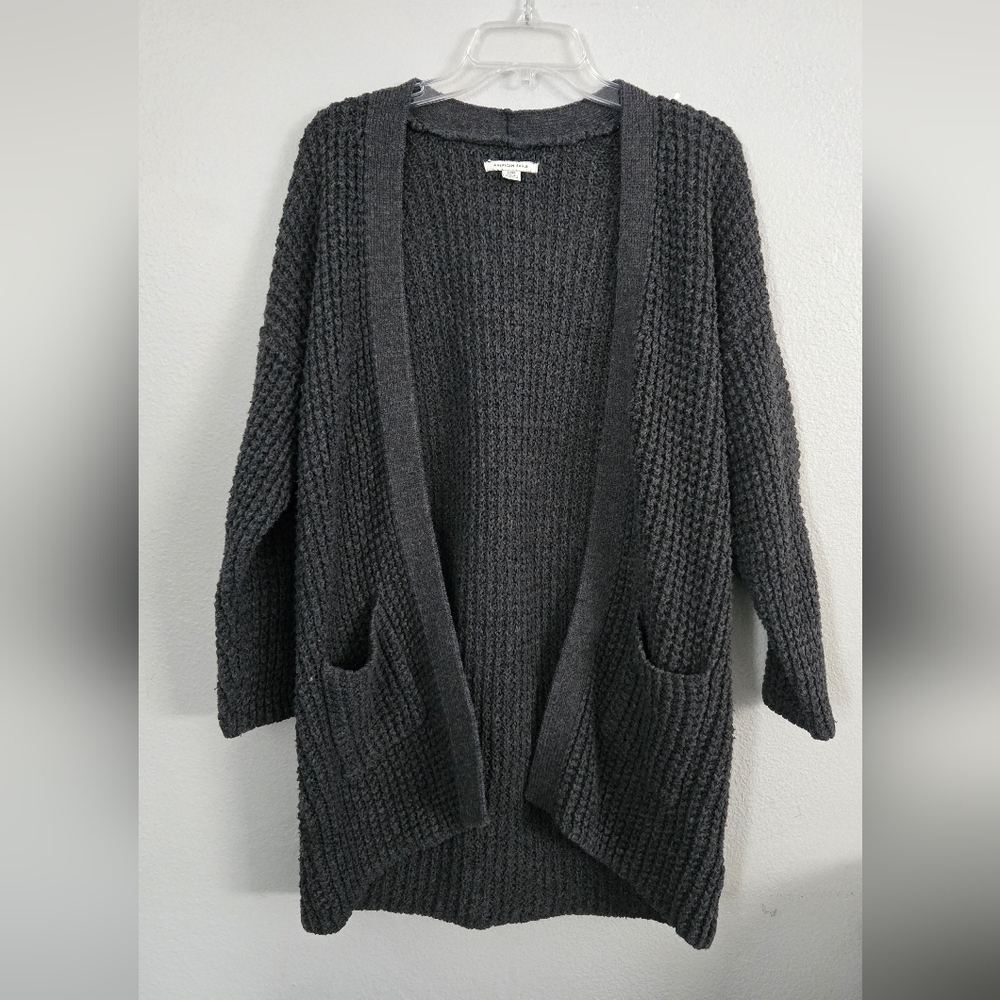 American Eagle Grey Chunky Knit Open Front Long Cardigan